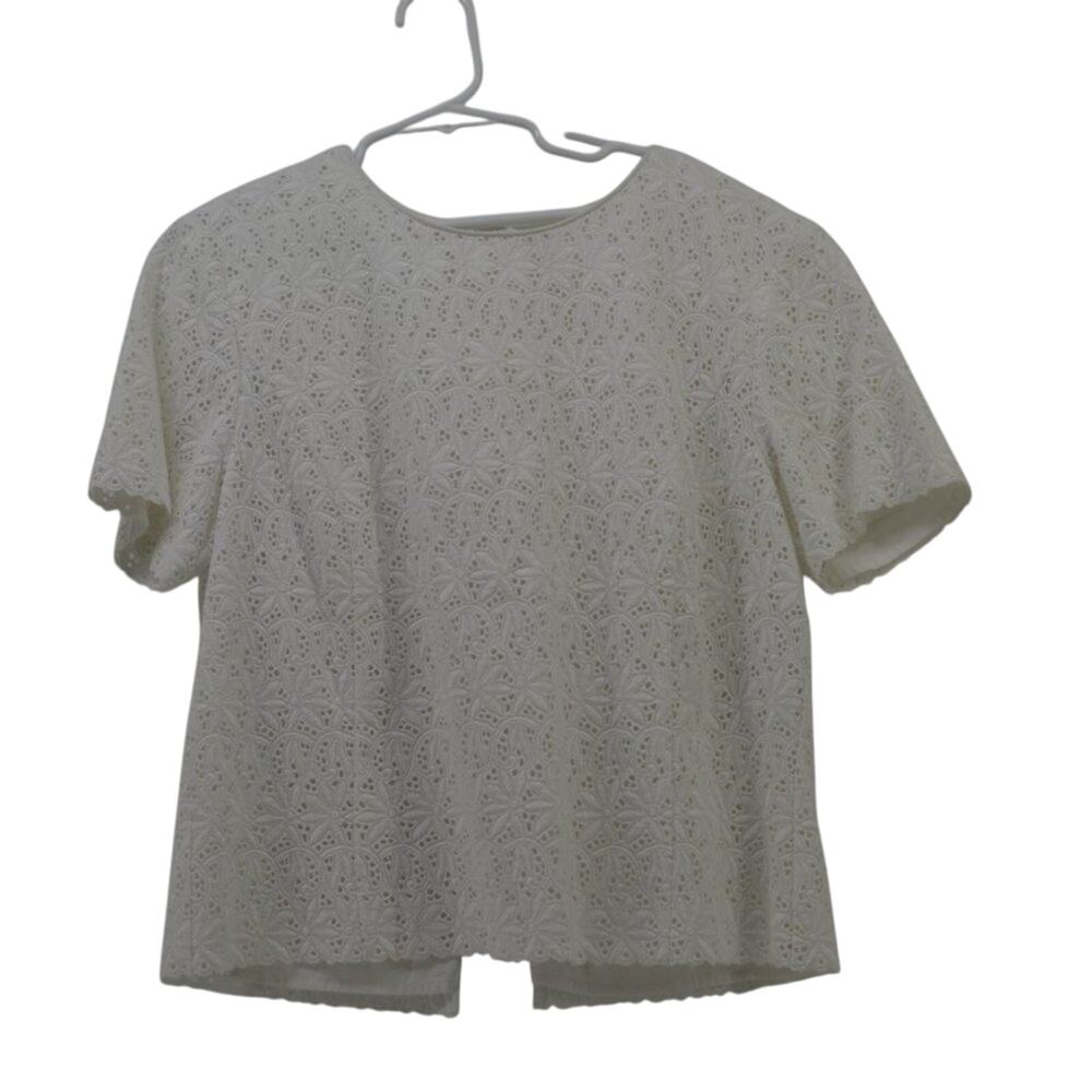 Talbots Women's White Eyelet Size 4 Blouse Top Shirt Glam